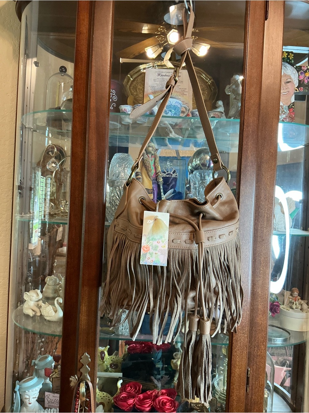 JOHNNY WAS ITALIAN LEATHER FRINGE BUCKET BAG - Picture 5 of 6